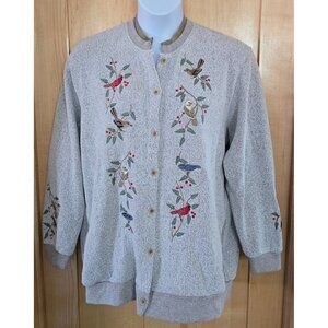 Womens Button-Up Bird Embroidered Cardigan Sweater Beige cottagecore boho